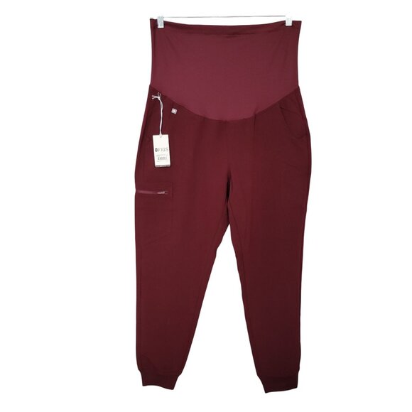 Figs Zamora Maternity Jogger Pant Womens Size L Burgundy NWT - Picture 1 of 6